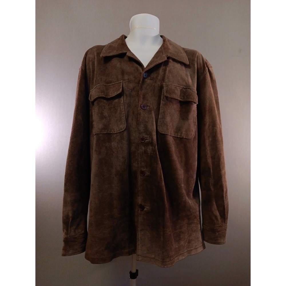 BC Ethic Skins Mens Sz L Brown Suede Leather Button Front Shirt Jacket Large Y2K